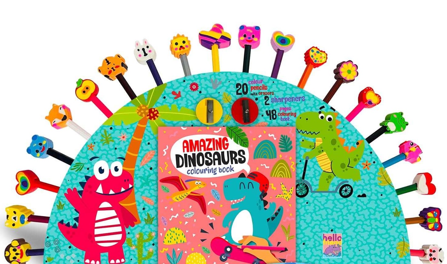 Hello Friend Amazing Dinosaurs Colouring Book with Colour pencils Set 