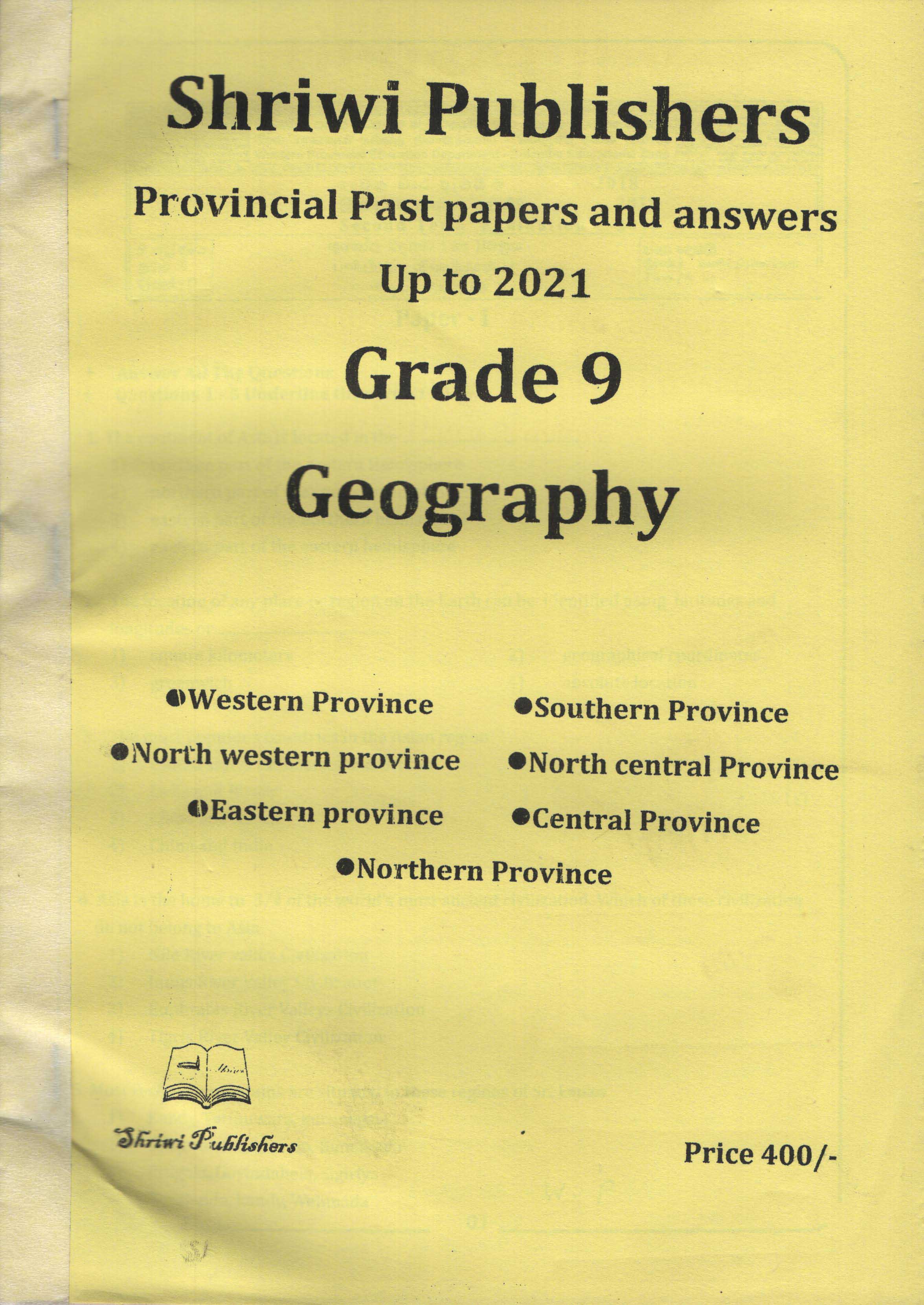 Shriwi Grade 9 Geography Provincial Past Papers and Answers up to 2021