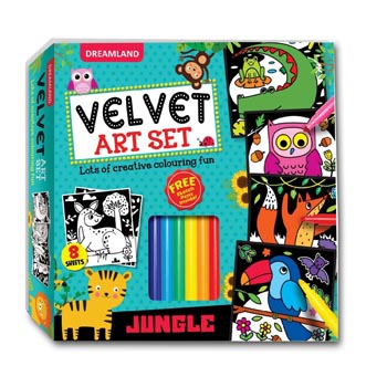Dreamland Jungle - Velvet Art Set With 10 Free Sketch Pens : Children Colouring Activity Pack Box set
