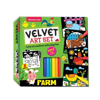 Dreamland Farm - Velvet Art Set With 10 Free Sketch Pens : Children Colouring Activity Pack Box set