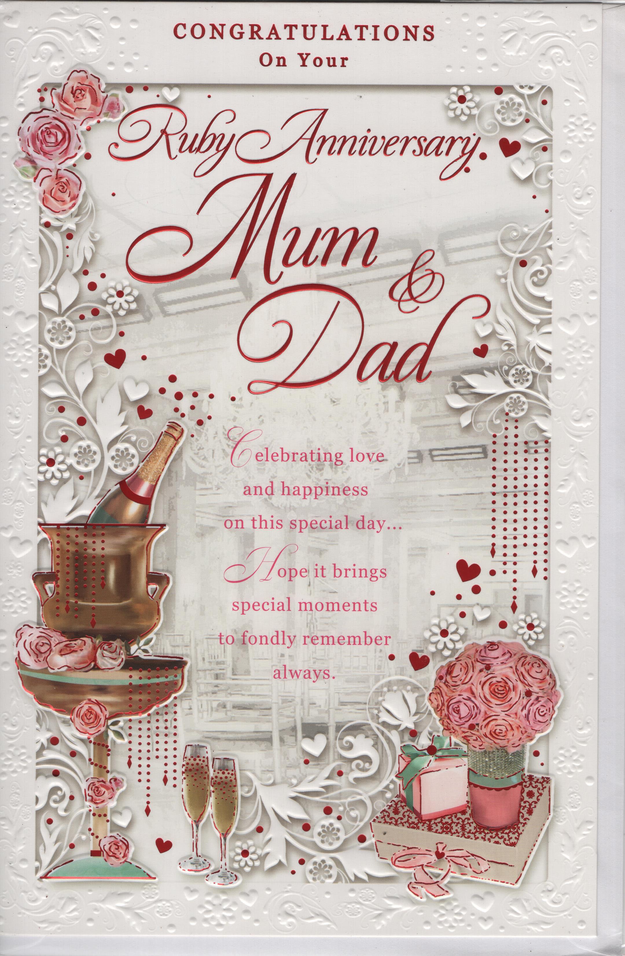 Xpress Yourself Greeting Card : Congratulations on Your Ruby Anniversary Mum and Dad 