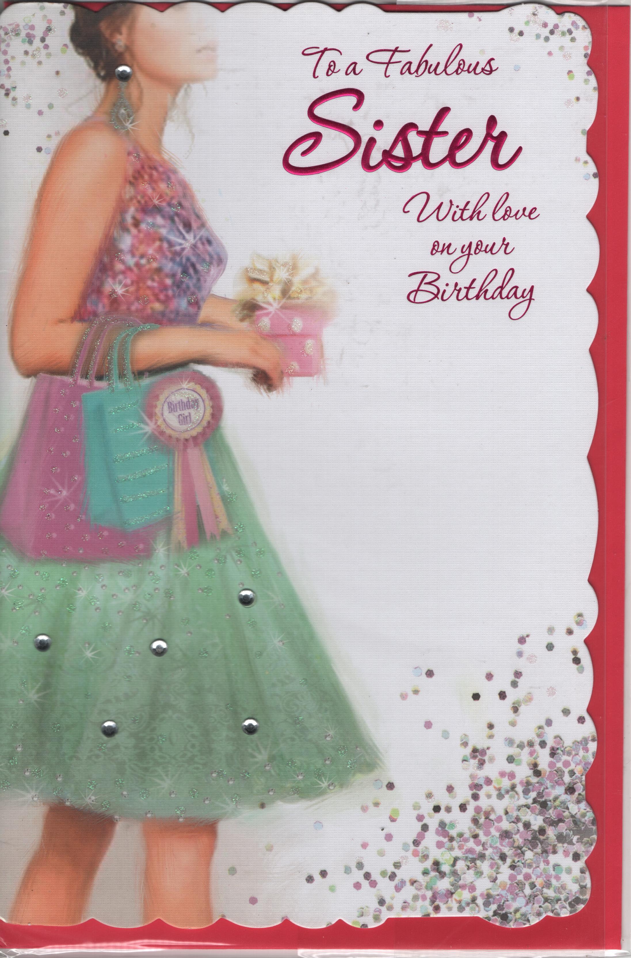 To a Fabulous Sister With Love on Your Birthday Greeting Card